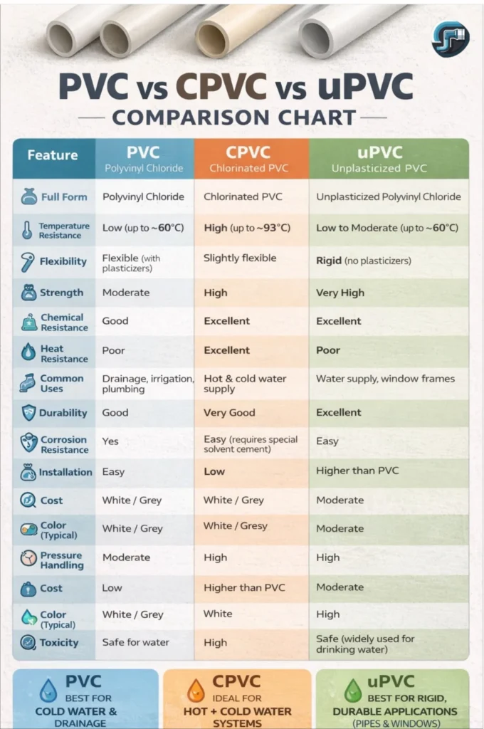 PVC vs CPVC vs UPVC